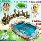 Mood Lab Fairy Garden Fish Pond Kit - Miniature Bridge Set of 6 pcs Fairy Garden Figurines & Accessories - Outdoor or House Decor