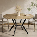 MECHYIN 42'' Round Dining Table for 2–4, Farmhouse Round Kitchen Table with Storage Shelf, Pedestal Dinner Table, Wood Top & Metal Base, Small Space Table for Apartment, Dining Room, Light Oak