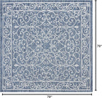 JONATHAN Y Vintage Filigree Indoor Outdoor Square Area Rug 6X6 Navy/Gray, Charleston Textured Weave for Backyard, Patio, Porch, Easy-Cleaning, High Traffic, Pet-Friendly, Non-Shedding (SMB106D-6SQ)