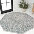 JONATHAN Y Vintage Filigree Indoor Outdoor Octagon Area Rug 8 Ft Gray/Teal, Charleston Textured Weave for Backyard, Patio, Porch, Easy-Cleaning, High Traffic, Pet-Friendly, Non-Shedding SMB106E-8TGN