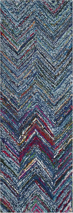 SAFAVIEH Nantucket Collection Runner Rug - 2'3" x 8', Blue & Multi, Handmade Modern Abstract Chevron Cotton, Ideal for High Traffic Areas in Living Room, Bedroom (NAN141C)