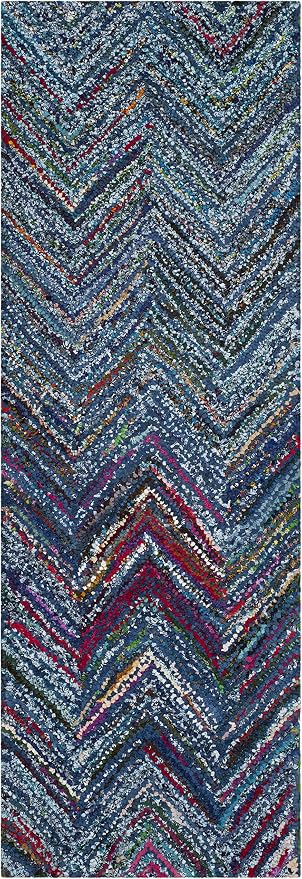 SAFAVIEH Nantucket Collection Runner Rug - 2'3" x 8', Blue & Multi, Handmade Modern Abstract Chevron Cotton, Ideal for High Traffic Areas in Living Room, Bedroom (NAN141C)