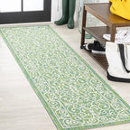 JONATHAN Y Vintage Filigree Indoor Outdoor Runner Rug 2X10 Green/Ivory, Charleston Textured Weave for Backyard, Patio, Porch, Easy-Cleaning, High Traffic, Pet-Friendly, Non-Shedding (SMB106K-210)