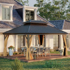 12'x16' Hardtop Gazebo, Outdoor Aluminum Patio Gazebo Double Roof Galvanized Steel Canopy with Netting and Curtains,for Garden, Patio, Backyard, Deck and Lawns.