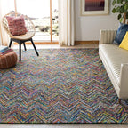 SAFAVIEH Nantucket Collection 8' x 10' Blue/Multi NAN141C Handmade Modern Abstract Chevron Cotton Area Rug