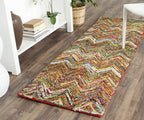 SAFAVIEH Nantucket Collection Runner Rug - 2'3" x 7', Red & Blue & Multi, Handmade Modern Abstract Chevron Cotton, Ideal for High Traffic Areas in Living Room, Bedroom (NAN141B)