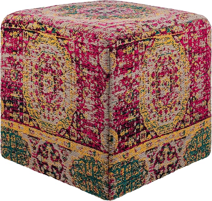 Mark&Day Pouf Ottoman, Kaltenleutgeben Traditional Bright Pink Cube Pouf Foot Rest for Living Room, Bedroom and Boho Home Decor (18"x18"x18")