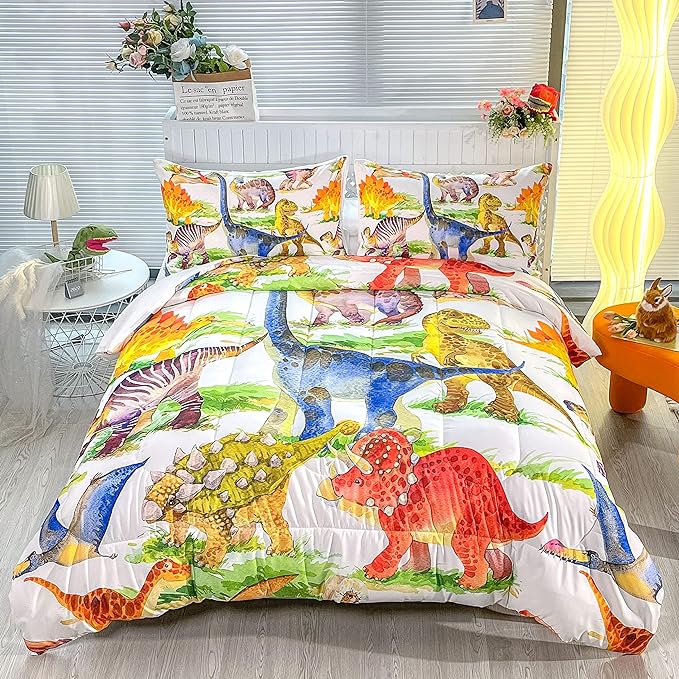 CVHOUSE Dinosaur Bedding Set,Dinosaur Comforter,Dinosaur Comforter Set Full,Microfiber Quilt Set with 1 Comforter and 2 Pillow Cases