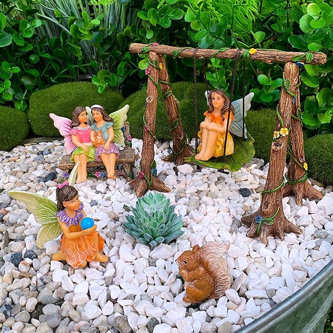 Mood Lab Fairy Garden - Accessories Kit with Miniature Figurines - Swing Set of 6 pcs - for Outdoor or House Decor