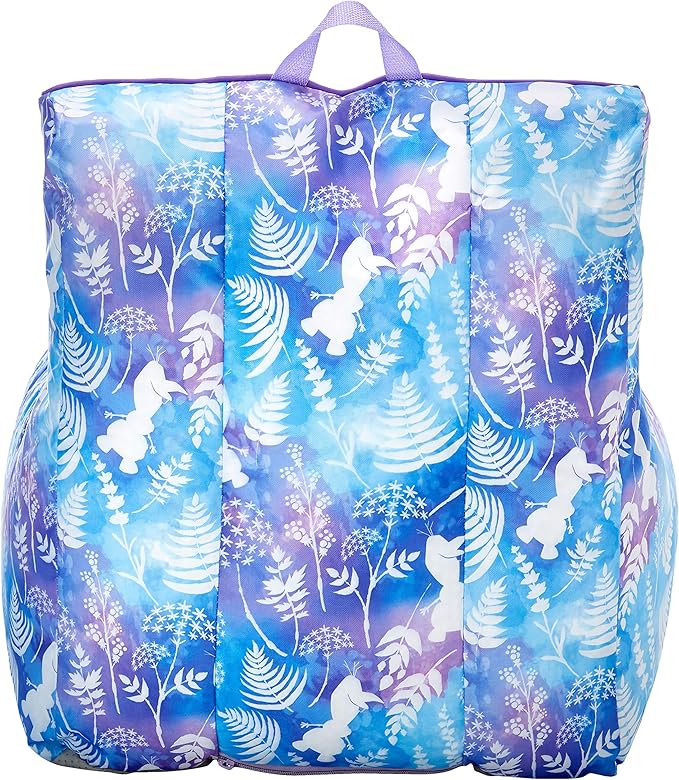 Idea Nuova Frozen 2 Kids Nylon Bean Bag Chair with Piping & Top Carry Handle with Olaf Graphics, Anna & Elsa, Purple, Large