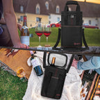 Opux 4 Bottle Insulated Wine Cooler Bag - Leakproof Padded Portable Wine Bottle Carrier for Travel Picnic BYOB Gift (Black)