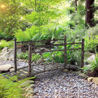 Outsunny 3.3' Metal Arch Zen Garden Bridge with Safety Siderails, Decorative Footbridge, Delicate Scrollwork & Corner Spheres for Stream, Fish Pond, Bronze