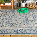 JONATHAN Y Vintage Filigree Indoor Outdoor Area Rug 8X10 Gray/Navy, Charleston Textured Weave for Backyard, Patio, Porch, Easy-Cleaning, High Traffic, Pet-Friendly, Non-Shedding (SMB106C-8)