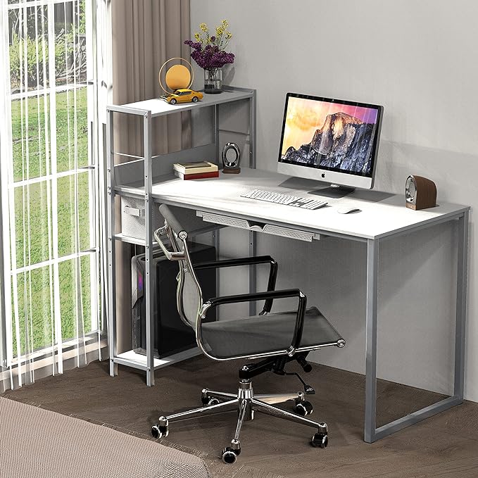 SHW 46-Inch Mission Desk with Side Shelf, 24" Deep, White