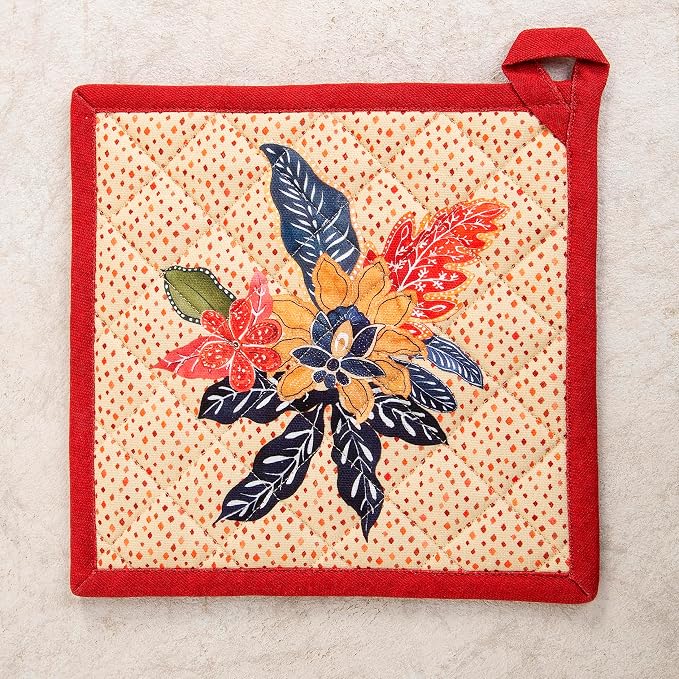 Maison d' Hermine Pot Holders 100% Cotton Potholders (8" x 8", Pack of 1) | Heat Resistant Hot Pads with Loop BBQ Cooking Baking Hotel Kitchen Handling Hot Pans Thanksgiving Christmas - Kalahari