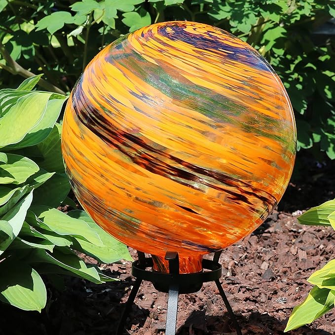 Sunnydaze 10-Inch Gazing Ball for Garden - Glass Gazing Globe for Outside - Garden Orb Yard Decor - Sunset Sky