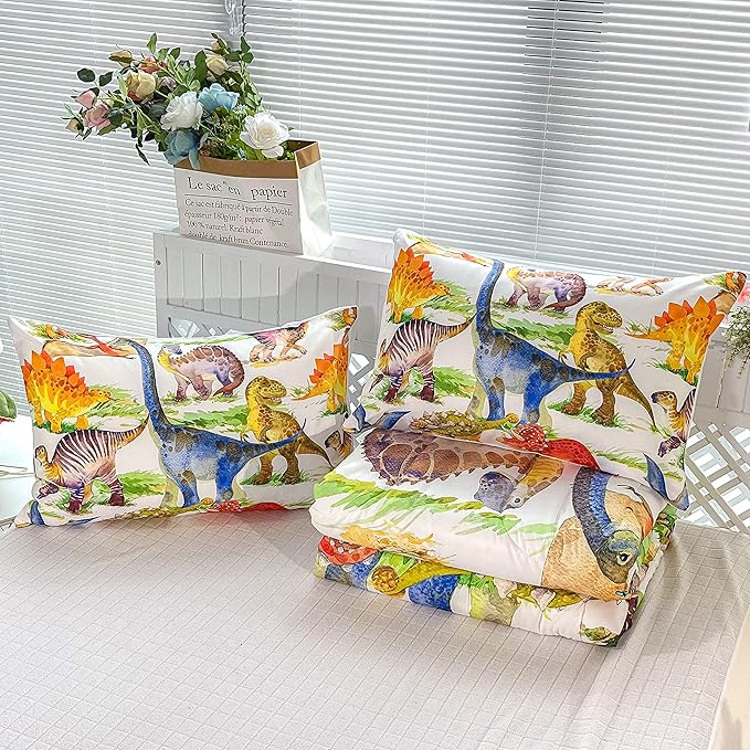 CVHOUSE Dinosaur Bedding Set,Dinosaur Comforter,Dinosaur Comforter Set King,Microfiber Quilt Set with 1 Comforter and 2 Pillow Cases