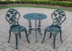Oakland Living Cast Aluminum Conversation Metal Antique 3 Piece Patio Rose Bistro Set, Verdi Green