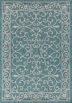 JONATHAN Y Vintage Filigree Indoor Outdoor Area Rug 9X12 Teal/Gray, Charleston Textured Weave for Backyard, Patio, Porch, Easy-Cleaning, High Traffic, Pet-Friendly, Non-Shedding (SMB106F-9)