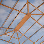 TOOLPORT Hardtop Gazebo 10x13 ft with Polycarbonate Roof - Wood-Like Finish - 4 Side Panels in Gray