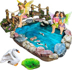 Mood Lab Fairy Garden Fish Pond Kit - Miniature Bridge Set of 6 pcs Fairy Garden Figurines & Accessories - Outdoor or House Decor