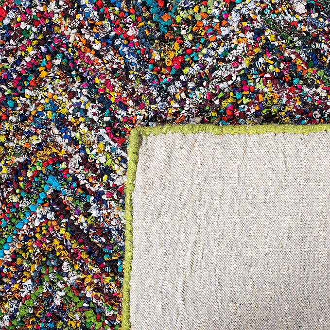 SAFAVIEH Nantucket Collection Runner Rug - 2'3" x 7', Red & Blue & Multi, Handmade Modern Abstract Chevron Cotton, Ideal for High Traffic Areas in Living Room, Bedroom (NAN141B)